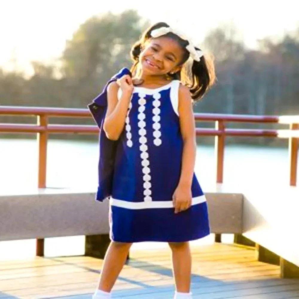 Gymboree Mod About Orange Navy Blue Geo Print Shift Dress Girls 4 Retro 60s